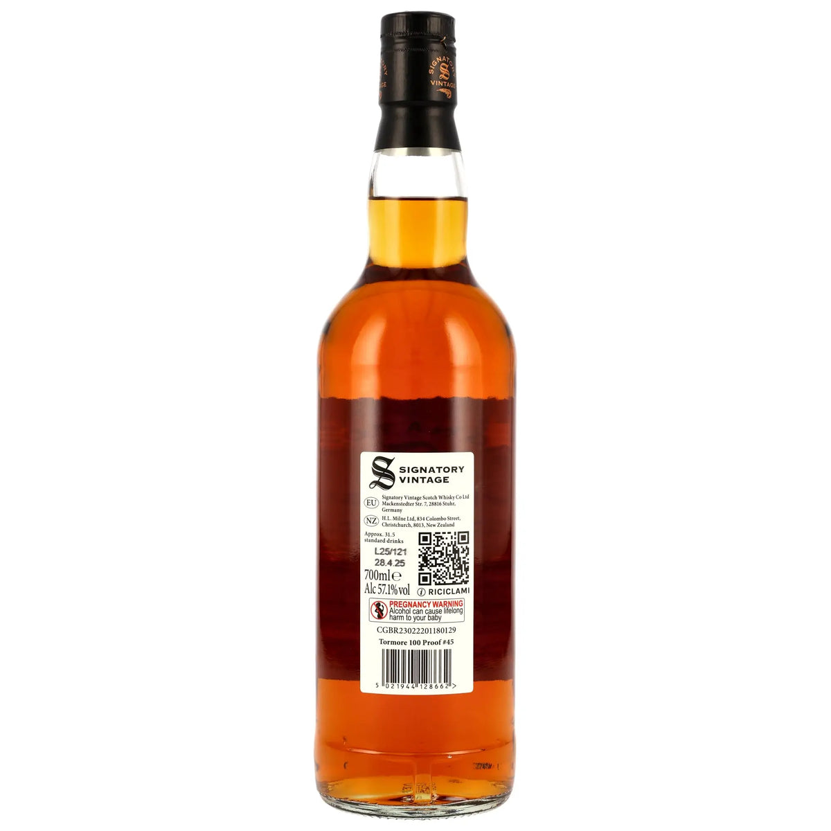 Rückseite der Whiskyflasche Tormore 100 Proof Edition #45 9 Jahre 2015/2025