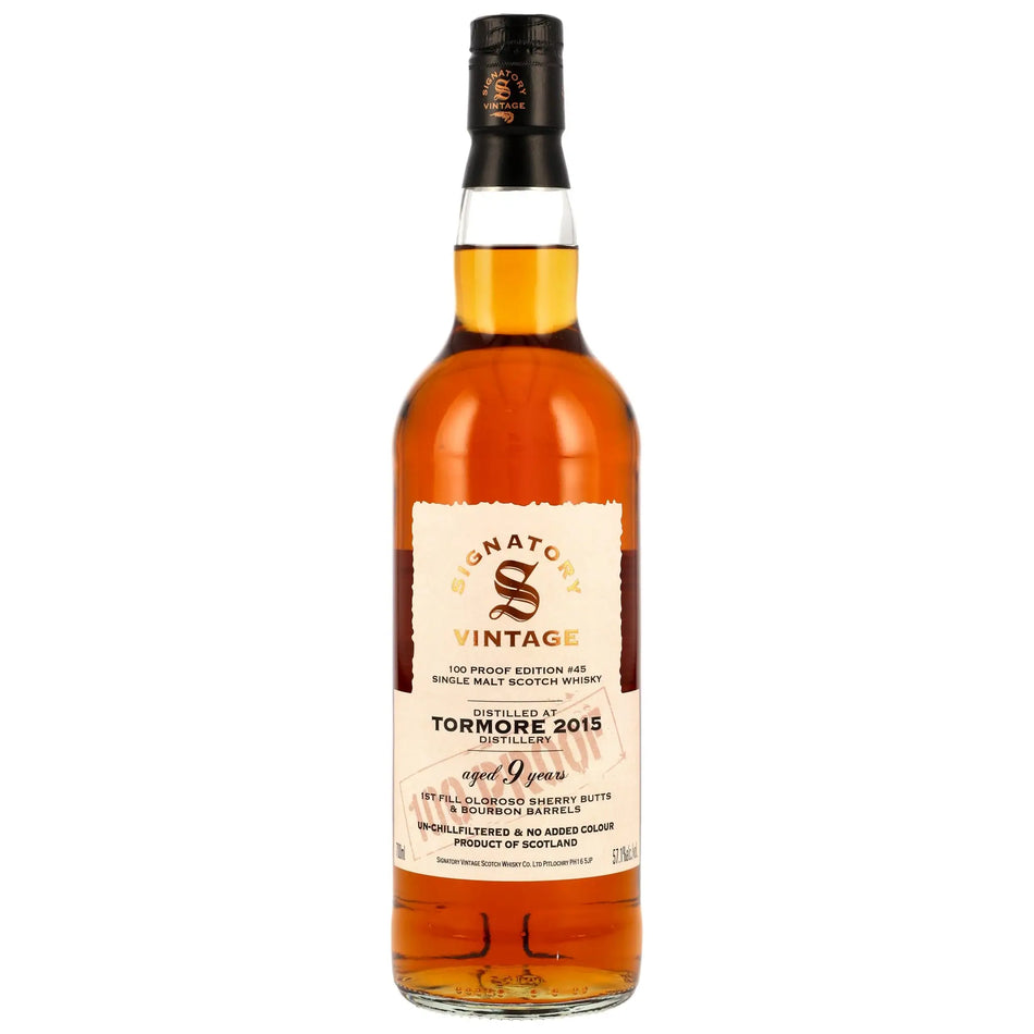 Vorderseite der Whiskylasche Tormore 100 Proof Edition #45 9 Jahre 2015/2025