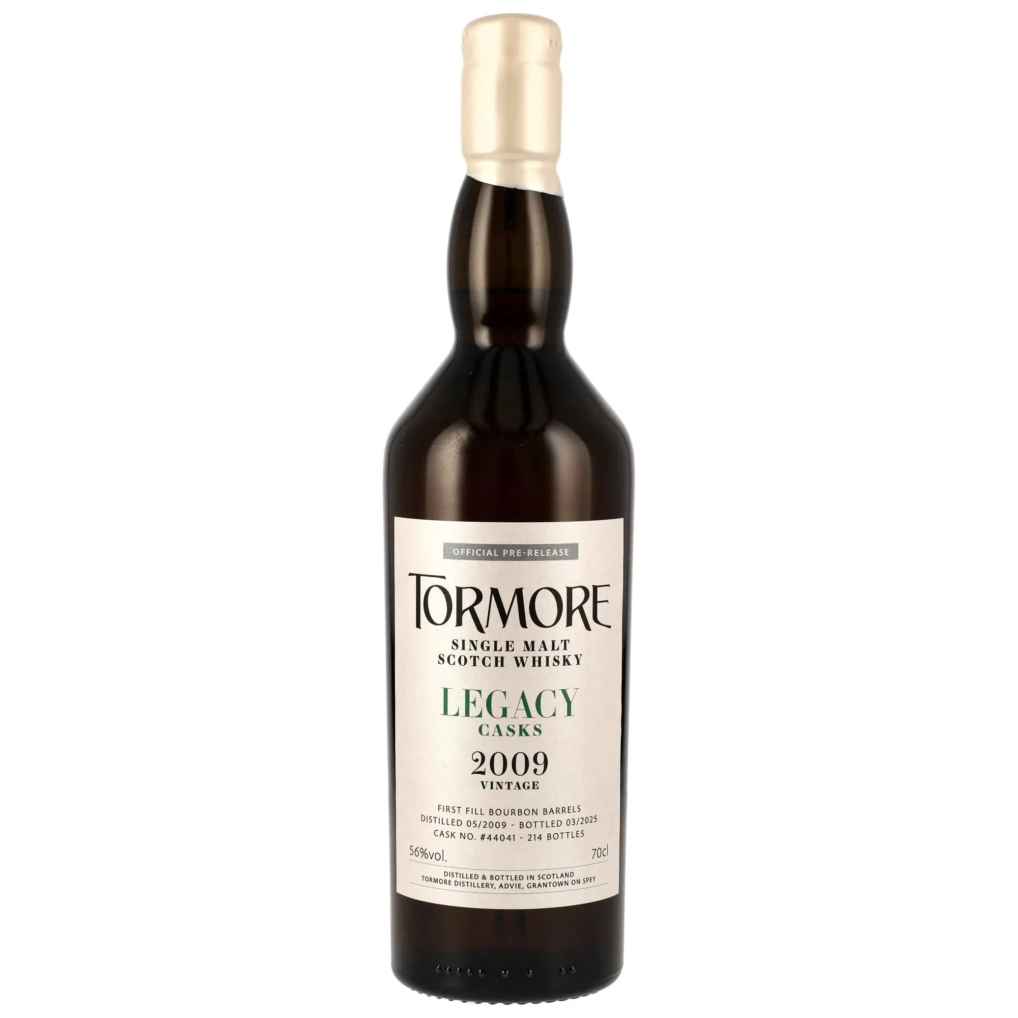 Vorderseite der Whiskyflasche Tormore Legacy Casks 15 Jahre 2009/2025