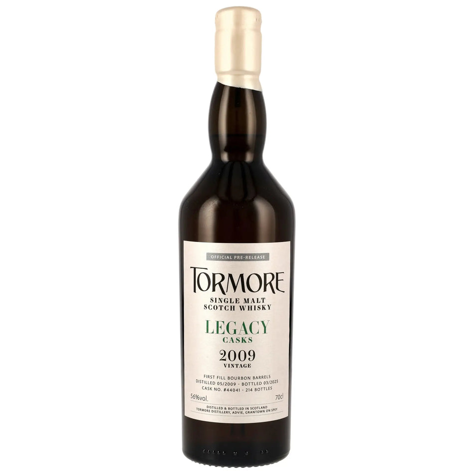 Vorderseite der Whiskyflasche Tormore Legacy Casks 15 Jahre 2009/2025