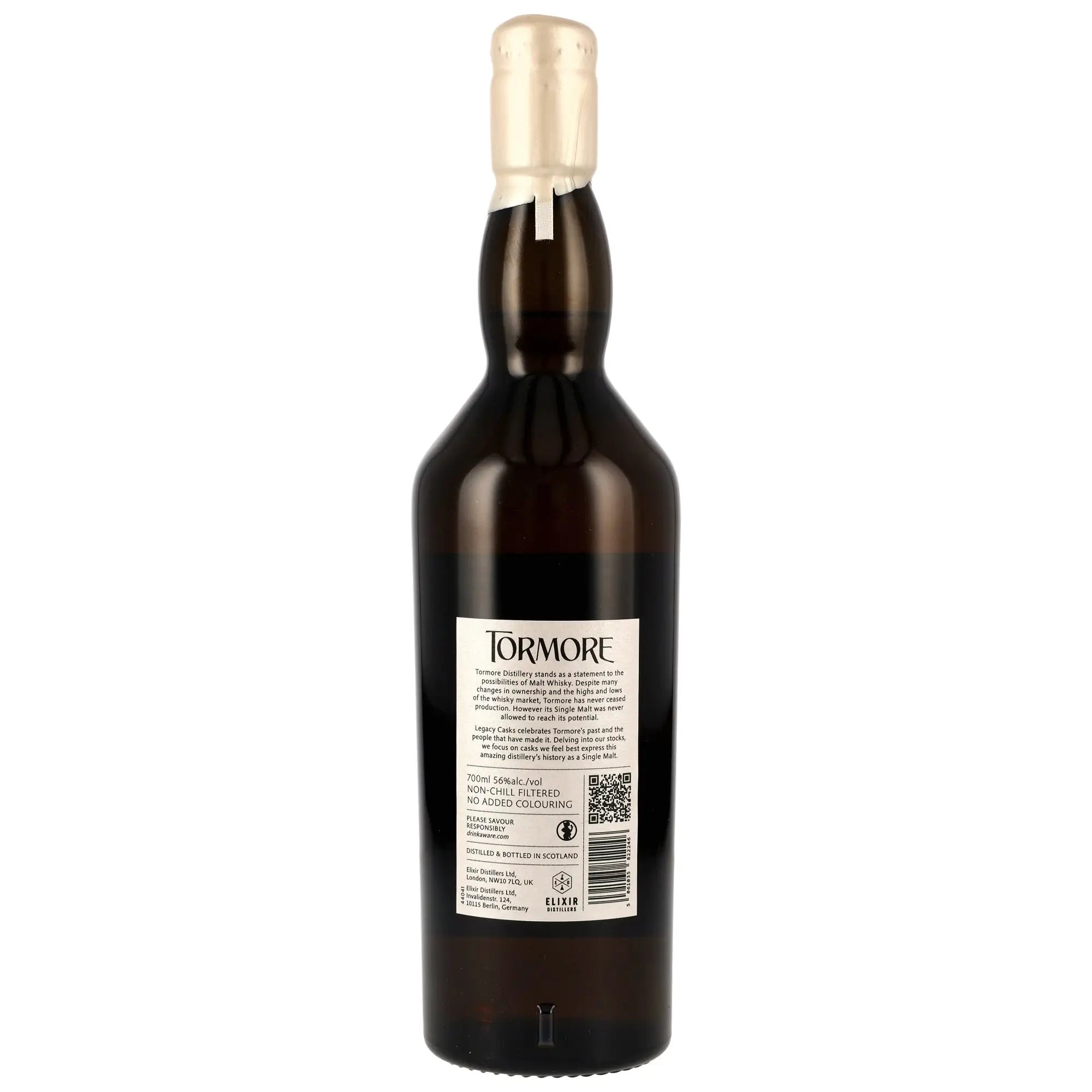 Rückseite der Whiskyflasche Tormore Legacy Casks 15 Jahre 2009/2025