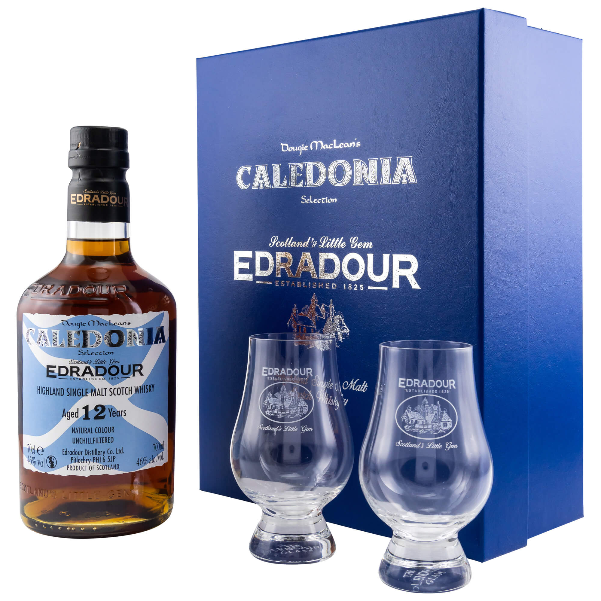 Edradour 12 Jahre Caledonia Set inkl. zwei Glencairn Gläser